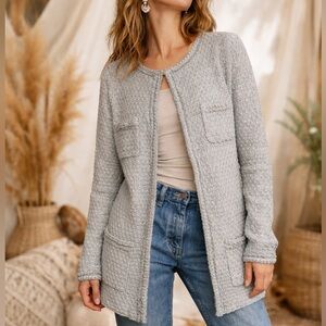 White House Black Market Gray Sequin Knit Long Sleeve Cardigan Sweater XL